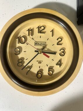 Bulova Cream and Brown Retro Wall Clock with Red Second Hand
